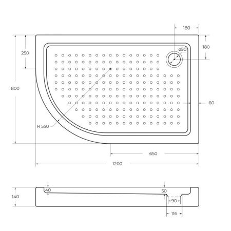 АКРИЛОВЫЙ ПОДДОН CEZARES TRAY-A-RH-15-W, артикул TRAY-A-RH-120/80-550-15-W-R