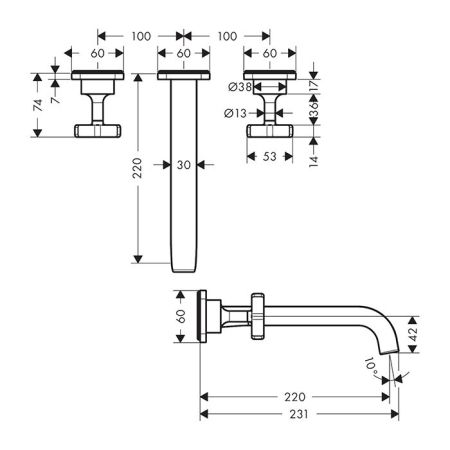 AX Citterio E 3 отвер. смес для раков , цвет полированное золото, артикул 36107990