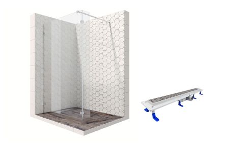 Душевая перегородка Ambassador Walk-in 15031107-ST14, свободный вход, линейный трап,110х25