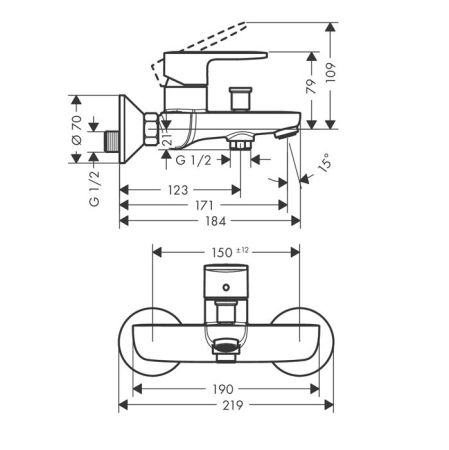 HG Vernis Blend Смеситель для ванны, однорычажный, внешнего монтажа, цвет: хром, артикул 71440000