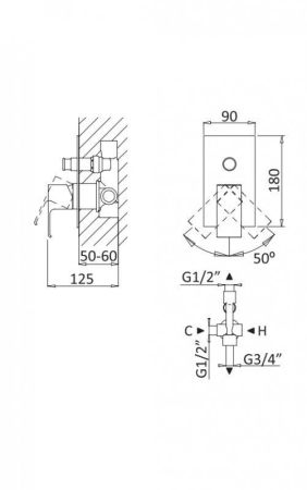 Встраиваемый смеситель для душа с переключателем CEZARES PORTA-VDIM, артикул PORTA-VDIM-SR