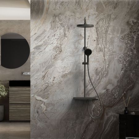 душевые стойки Vincea Душевая стойка Inspire VSFS-3I12TMB термостатическая с изливом, 30см верх.душ, черный,, артикул VSFS-3I12TMB