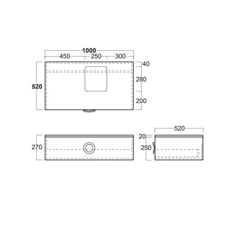 Simas Henges База под раковину подвесная 100x52xh27 см, с 1 ящиком, цвет черный матовый, артикул HEM01 nero matt
