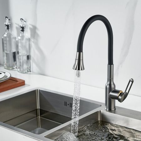 Смеситель для кухни с гибким изливом Raffine F303T-3, оружейная сталь