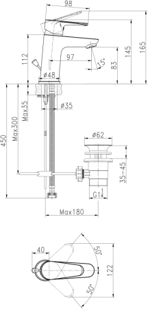 Смеситель для раковины Cersanit CERSANIA однорычажный сливной гарн. (63030), артикул 63030