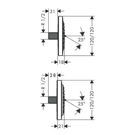 HG PuraVida Боковая форсунка 100, 1jet (RainAir), G1/2, цвет: белый/хром, артикул 28430400