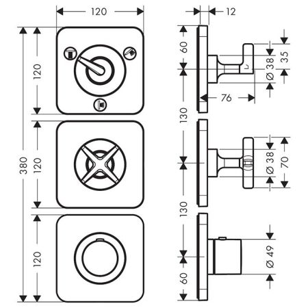 AX Citterio E Термостат с  розетками для 3 потребителей, цвет Шлифованное золото, артикул 36704250