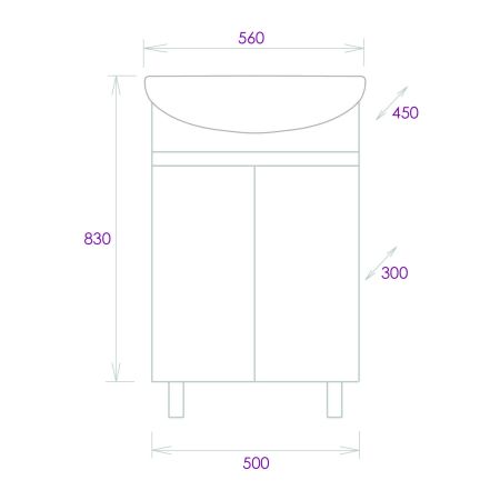 Тумба Onika Милтон 55 напольная, серая/дуб сонома (ум. Уют 55)