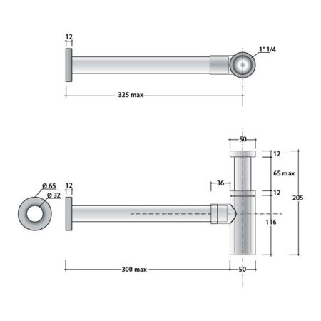 GLOBO Сифон квадратный 1"1/4, цвет хром, артикул SF051CR