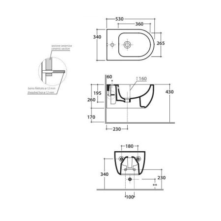GLOBO Mode Биде подвесное  53х34 см, с 1 отв под смеситель, цвет белый