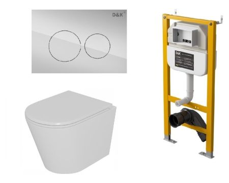 Комплект D&K Унитаз подвесной безободковый DT1026016, Инсталляция DI8050127, Клавиша смыва DB1529001.2, хром (DS1021615), артикул DS1021615