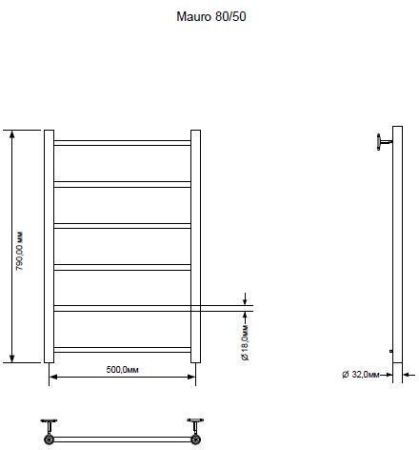 Полотенцесушитель электрический Aquanet Mauro 80х50 Тэн справа, артикул 00282003