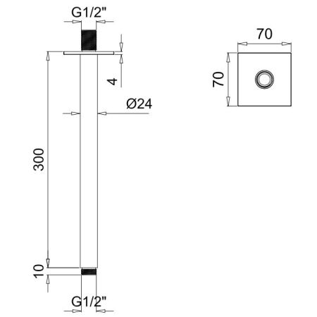 ALMAR Держатель верхнего душа потолочный L30 см с квадратным отражателем, цвет Brushed Nickel, артикул E021108.NB