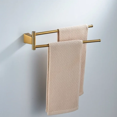 Полотенцедержатель поворотный двойной Shevanik SG5707G, золотой сатин
