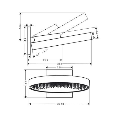 HG Rainfinity Верхний душ, d=360мм, 1 jet, с настенным держателем, цвет: белый матовый