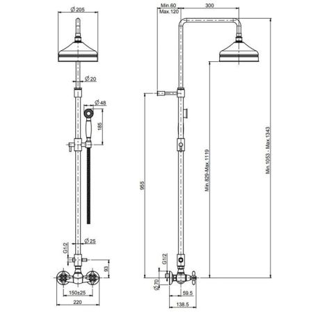 FIMA|Carlo Frattini Olivia Смеситель для душа внешнего монтажа с душевой штангой, верхним душем Ø 200 мм. и душевым комплектом, цвет хром, артикул F5005/2CR