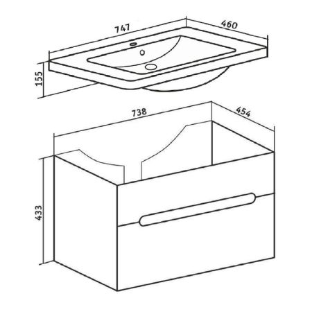 Тумба Runo Парма 75 подвесная 1 ящик под умывальник УТ000001838 (Omega 75) (00000001140), артикул 00000001140