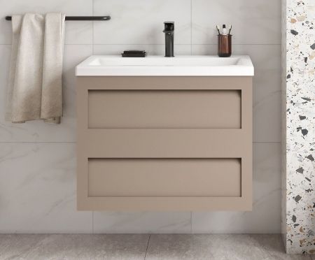 PLATINO База под раковину подвесная с двумя выкатными ящиками, Капучино матовый AM-Platino-580-2C-SO-CM, артикул AM-Platino-580-2C-SO-CM