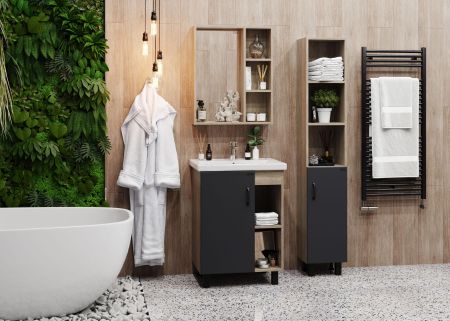 Тумба Onika Тимбер 60 напольная, серая мат./дуб сонома (ум. Como 60), артикул 106141