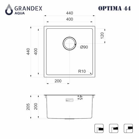 Кухонная мойка Grandex Aqua Optima 5011353, графит, артикул 5011353