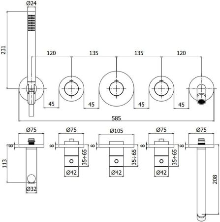 Смеситель для ванны с душем Paffoni Modular Box MDE001HGSP, артикул MDE001HGSP
