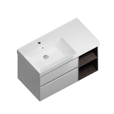 Тумба CUBO левая подвесная с ящиками 90, белая глянцевая-древесная, артикул CU.90lh\WHT