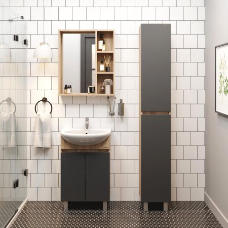 Тумба Onika Милтон 60 напольная, серая/дуб сонома (ум. Уют 60), артикул 106147