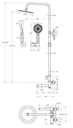 UNIQUE Душевая стойка со смесителем и изливом, хром UNIQUE-VSCM-CRM, артикул UNIQUE-VSCM-CRM