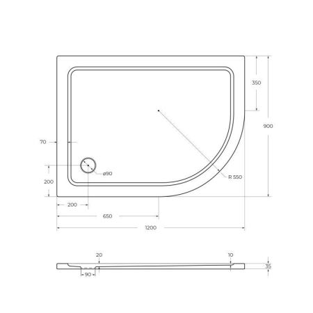 Душевой поддон из стеклокомпозита (SMC) CEZARES TRAY-M-RH-35-W, артикул TRAY-COVER-G