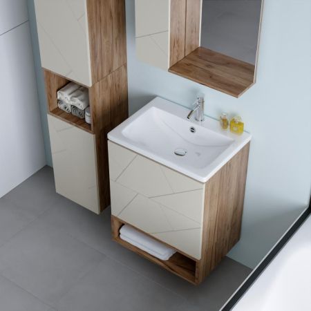 Комплект мебели для ванной Бриклаер КРИСТАЛЛ 60ZSL, латте/дуб крафт табачный, артикул КРИСТАЛЛ 60ZSL