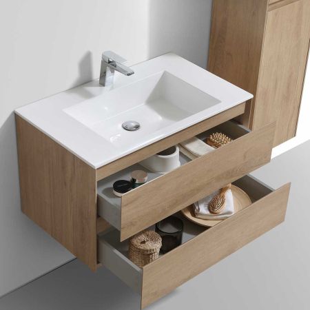 База под раковину Luka 800 подвесная, 2 выкатных ящика soft-close, N.Oak, артикул VMC-2L800NO