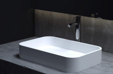 Раковина, Salini, Callista, ширина, мм-545, глубина, мм-345, высота, мм-100, тип установки-накладной (настольный), отверстия для смесителя-отсутствуют, без перелива, без донного клапана, материал-искусственный камень, S-Stone, цвет-белый матовый, артикул 1101204SM