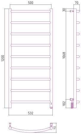 Полотенцесушитель электрический "ГАЛАНТ 4.0" 1200х500 правый (Сатин), артикул 071-0831-1250