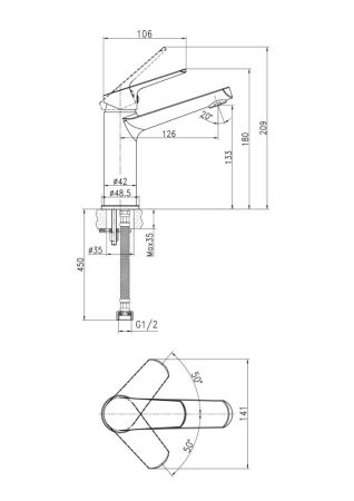 Смеситель для раковины средний Cersanit FLAVIS однорычажный (63037), артикул 63037