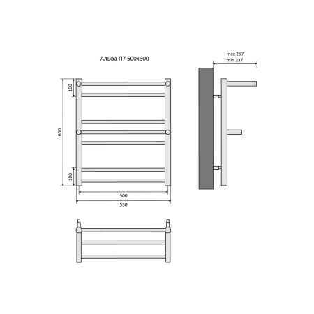 Полотенцесушитель водяной Aquatek (Акватек) Альфа П7 500х600 мм, с полкой, подключение нижнее/диагональное, сверхпрочная пищевая нержавеющая сталь AISI 304L, гарантия 10 лет, артикул AQ RRP0760CH