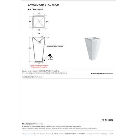 Olympia Crystal, раковина напольная 45х45см, цвет белый глянцевый