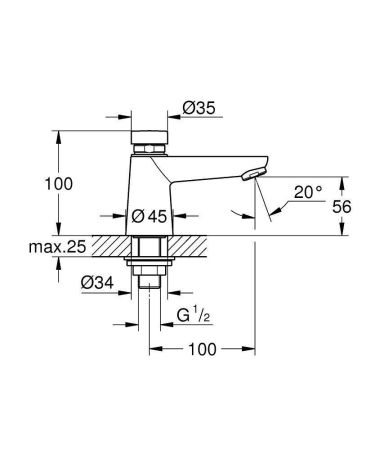Вентиль нажимной автоматический GROHE Euroeco Cosmopolitan T без функции смешивания воды, хром (36265000)