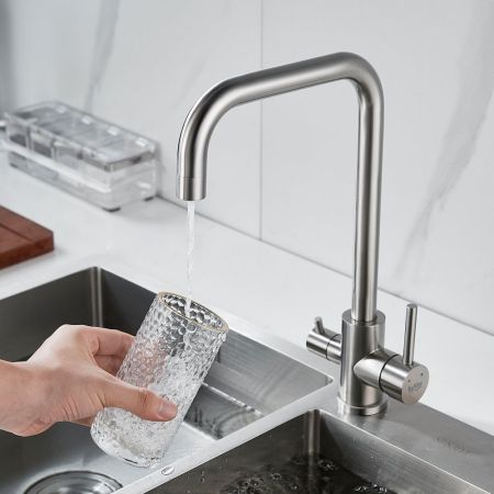 Смеситель для кухни с подключением фильтра воды Raffine F118L, сатин, артикул F118L