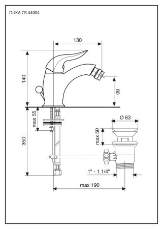 Смеситель Duka с донным клапаном для биде, цвет хром, артикул 44004CR