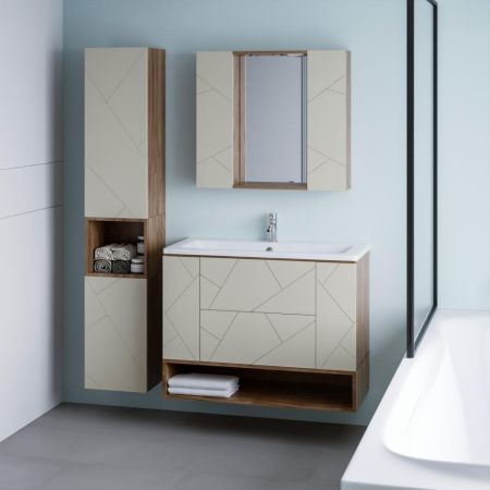 Тумба с раковиной и нишей Бриклаер КРИСТАЛЛ 100L, латте/дуб крафт табачный, артикул КРИСТАЛЛ 100L