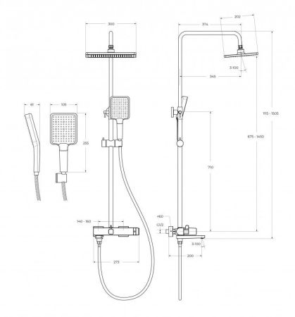 ARDENTE Комплект для ванной - душевая стойка с изливом и смеситель для раковины, артикул ARDENTE-VSCM/LVM-CRM