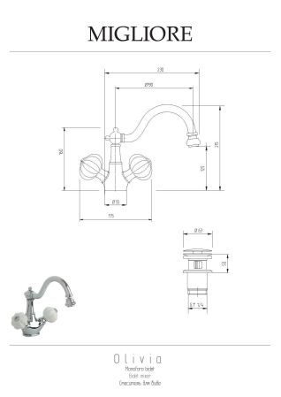 OLIVIA Смеситель для биде, донный клапан "click-clack", бел./золото, артикул 19019