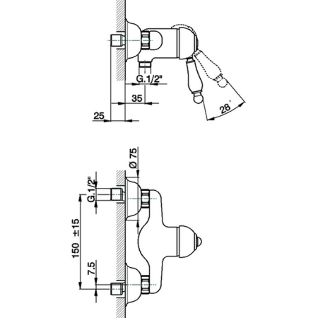 CISAL Arcana Empress Смеситель однорычажный настенный для душа, цвет бронза
