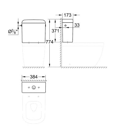 Смывной бачок для унитаза GROHE Euro Ceramic, подводка сбоку, альпин-белый (39333000)