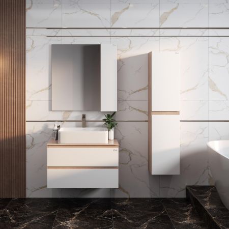 Пенал Onika Алеста 35 подвесной, белый/камень светлый, универсальный