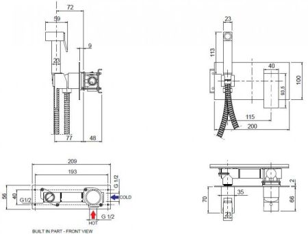 Встраиваемый однорычажный гигиенический смеситель CEZARES UNIKA-DIF, артикул UNIKA-DIF-03/24