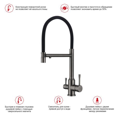 Смеситель для кухни с подключением фильтра Raglo R81.63.09, графит