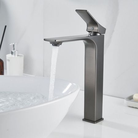 Смеситель для раковины высокий Shevanik S6111T, оружейная сталь