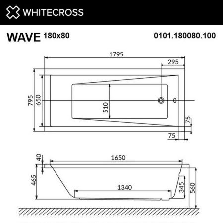 Ванна WHITECROSS Wave 180x80 "ULTRA NANO" (хром)