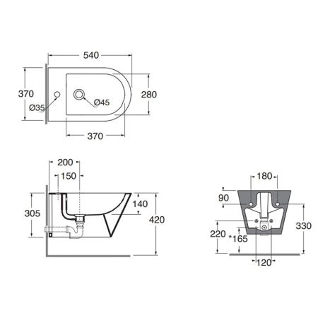 AZZURRA FORMA Биде подвесное  54х37х34см , с 1 отв под смеситель, цвет Carbone
